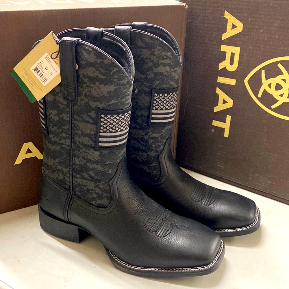 Men's Ariat patriot sport black camo flag boots new size 13D